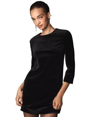 Theory Black Velvet Quarter-Sleeve Dress Size 12 New